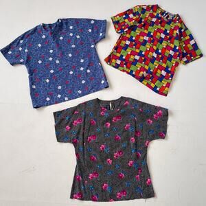 VINTAGE 80s Boxy Patterned Top Wholesale Bundle / 3 Pcs / Silk Lot Womens